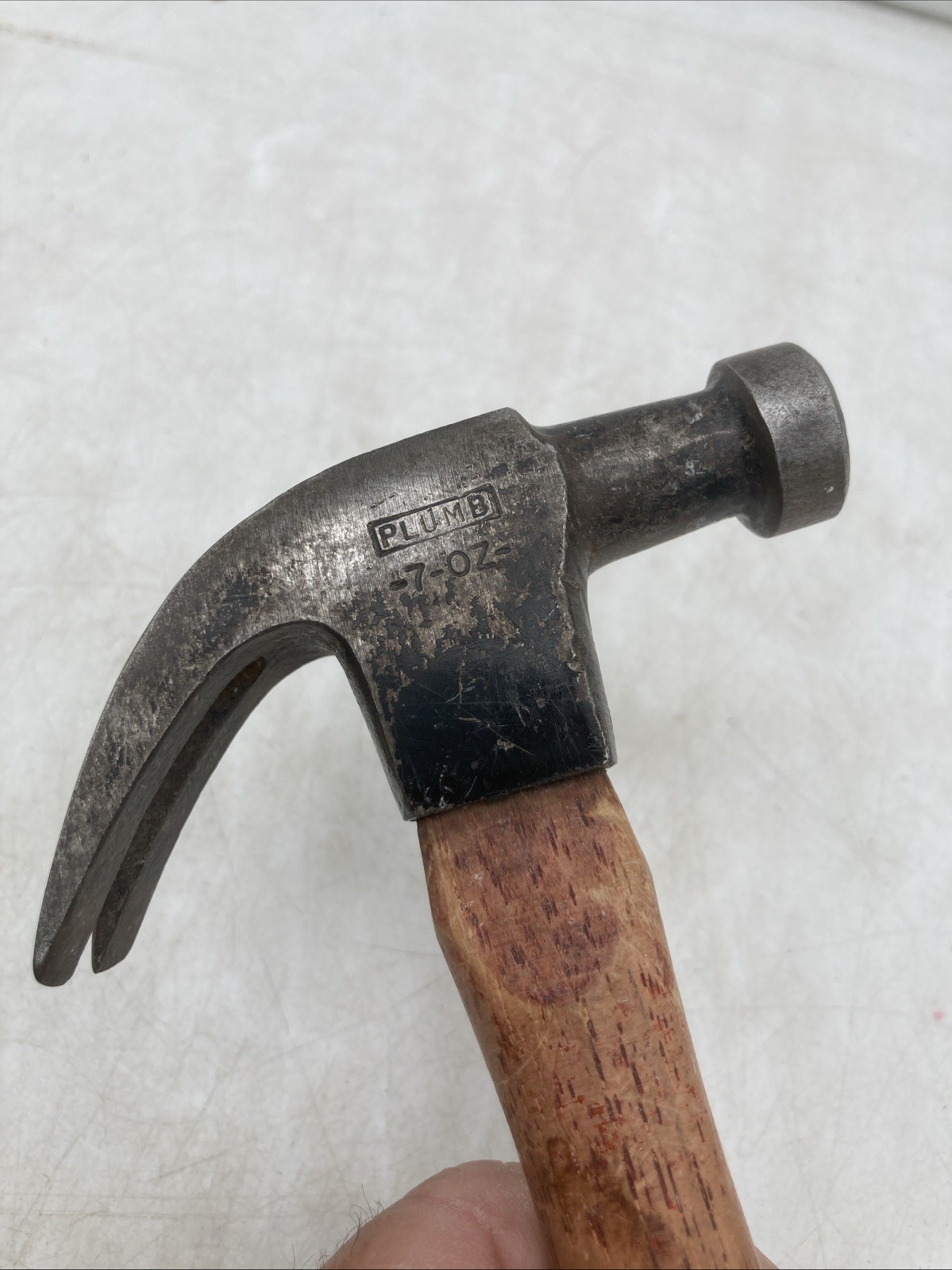 Vintage Plumb 7 oz Curved Claw Hammer Wood Handle Red Permabond 1950s 1960s Fine