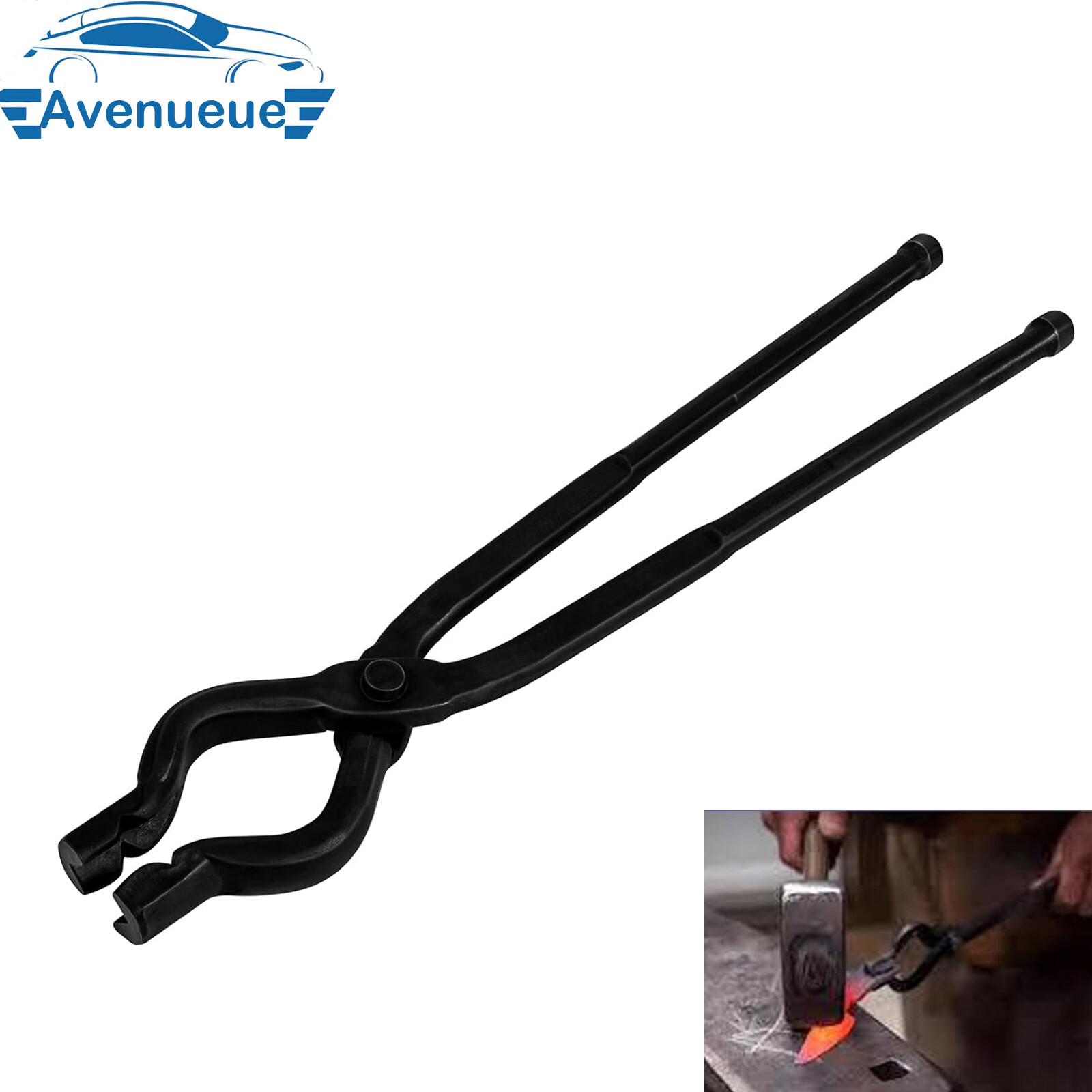 17 Inch V-Bit Bolt Blacksmith Tongs, Wolf Jaw Tongs Assembled Knife Making Black