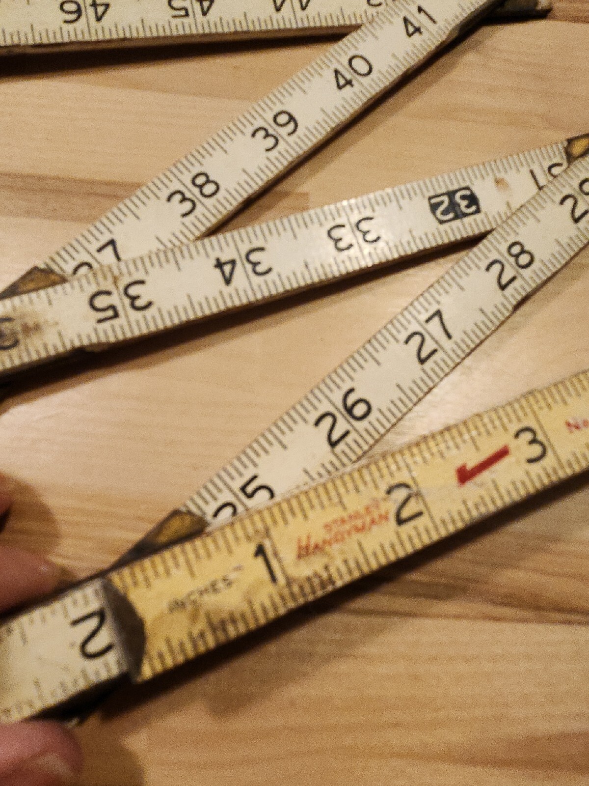 Lot of 2 Vtg Wood Folding Rulers Steelcraft Metric 79″ & STANLEY Handyman 6′