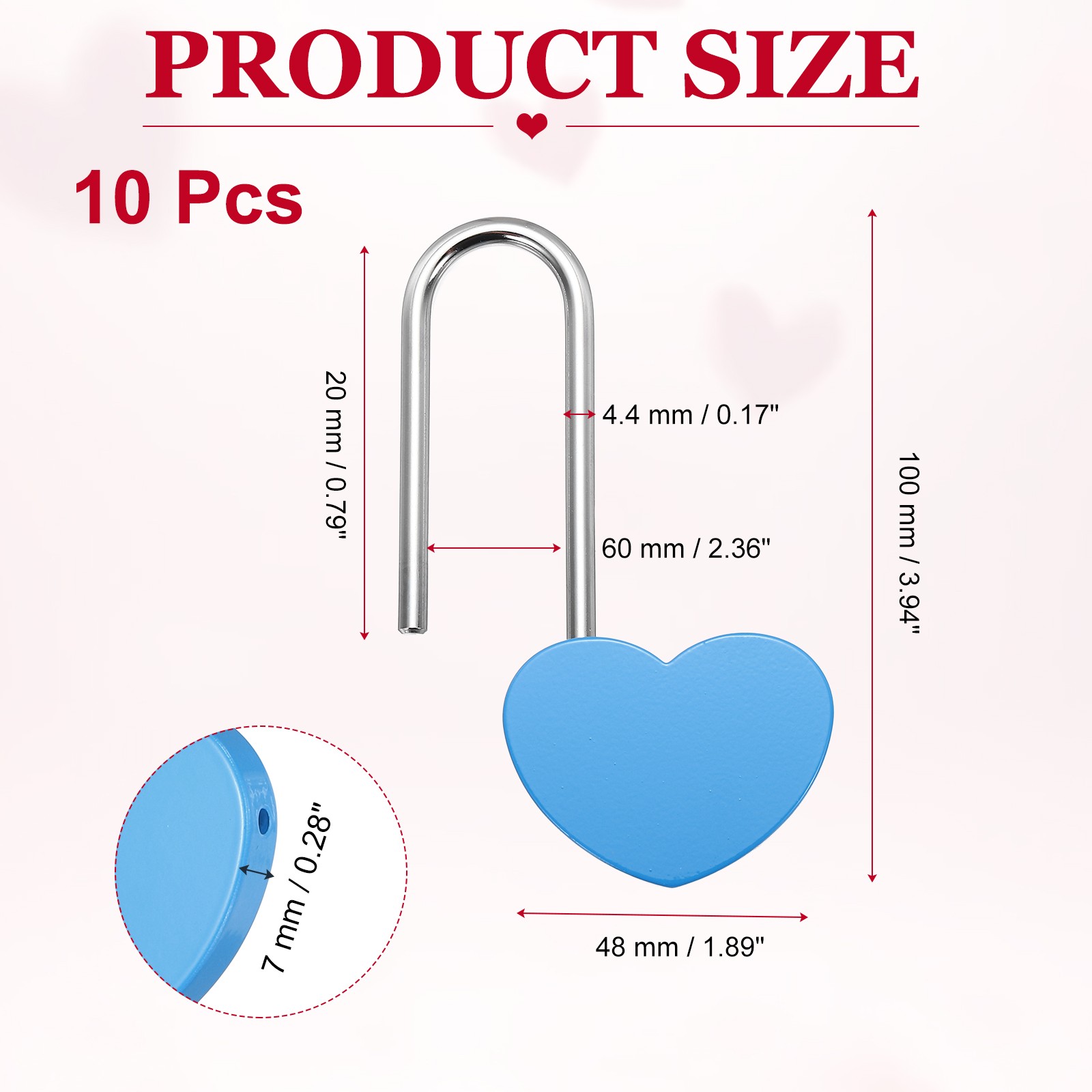 10Pcs 4″ (100mm) Love Heart Lock Alloy Steel Keyless, Blue