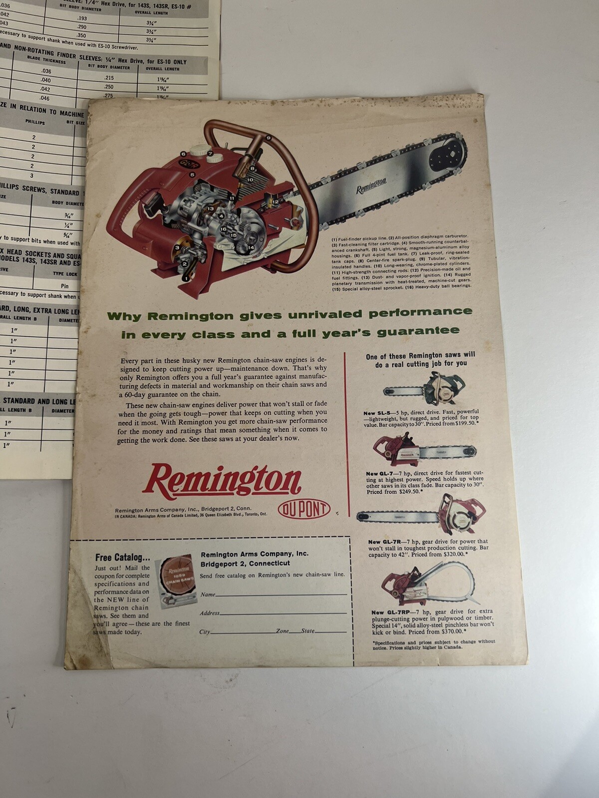 Vintage 1950s 1960s Remington Electric Power Tools W/ Chainsaw Magazine Catalog