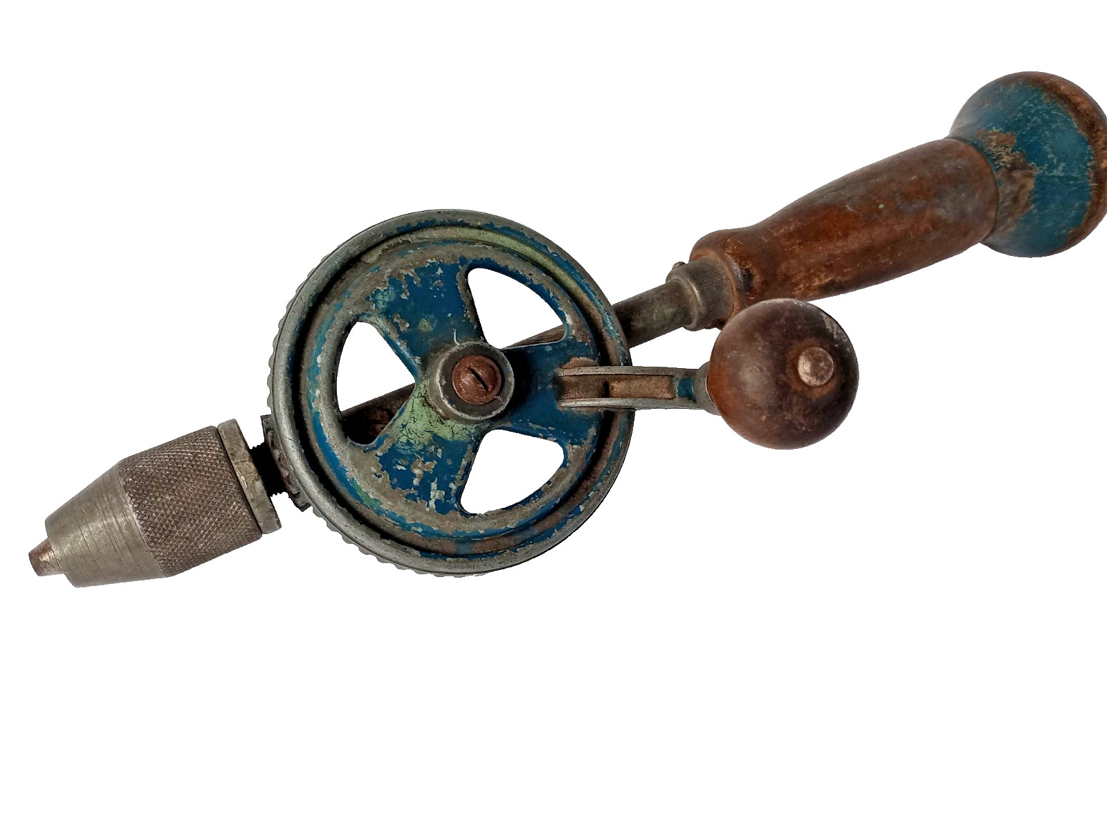 Vintage / Old Eggbeater Hand Drill Manual Hand Crank Wood Handle Steel Chuck
