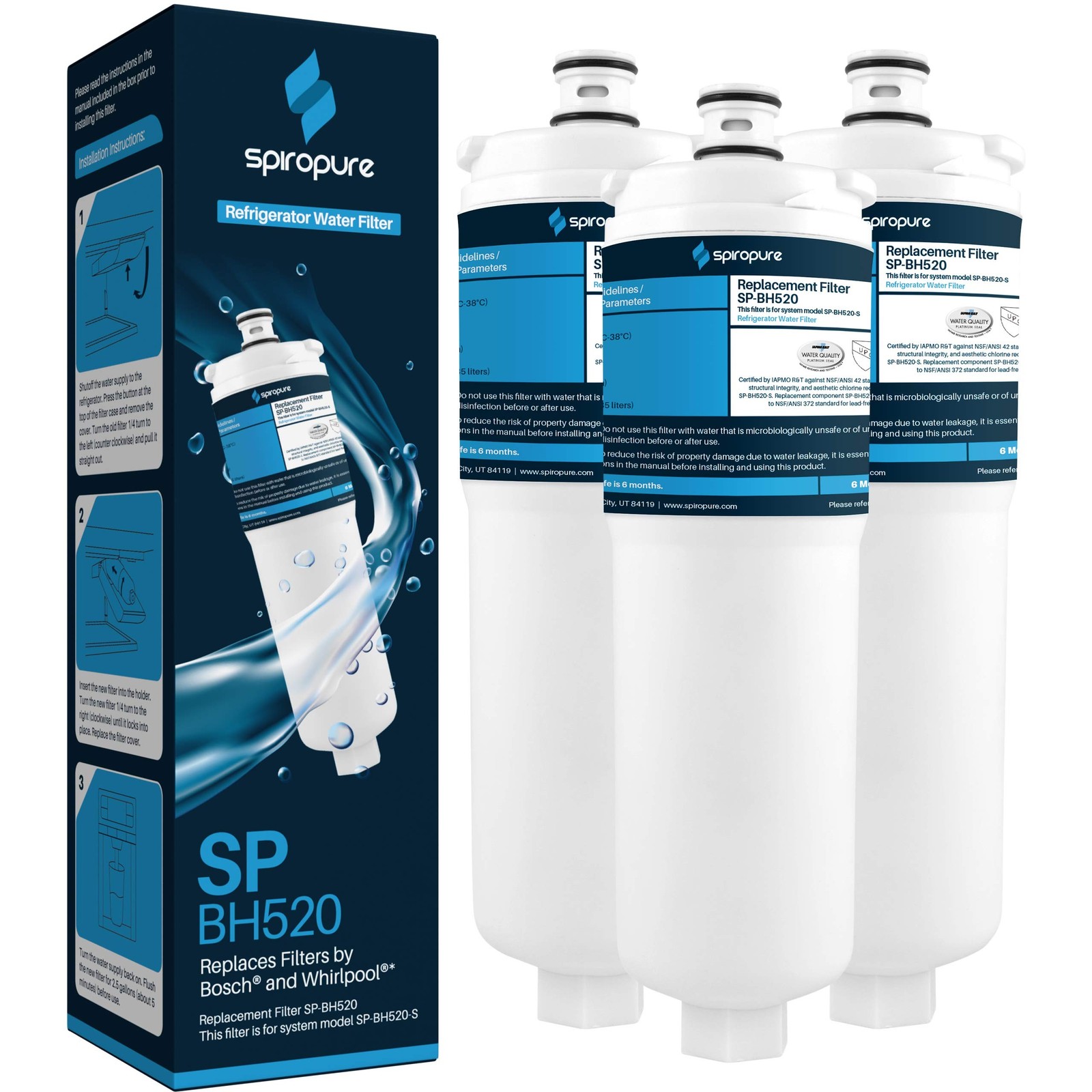 SpiroPure Refrigerator Filter Replacement for WHKF-R-PLUS CS-52 640565 (3) 3