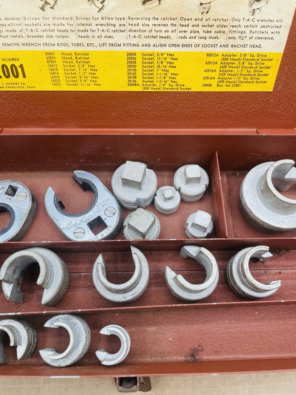 Vintage WWII PLVMB TAC 2001 Wrench Set 24 Pc Open End Ratchet Wright Field WF-21