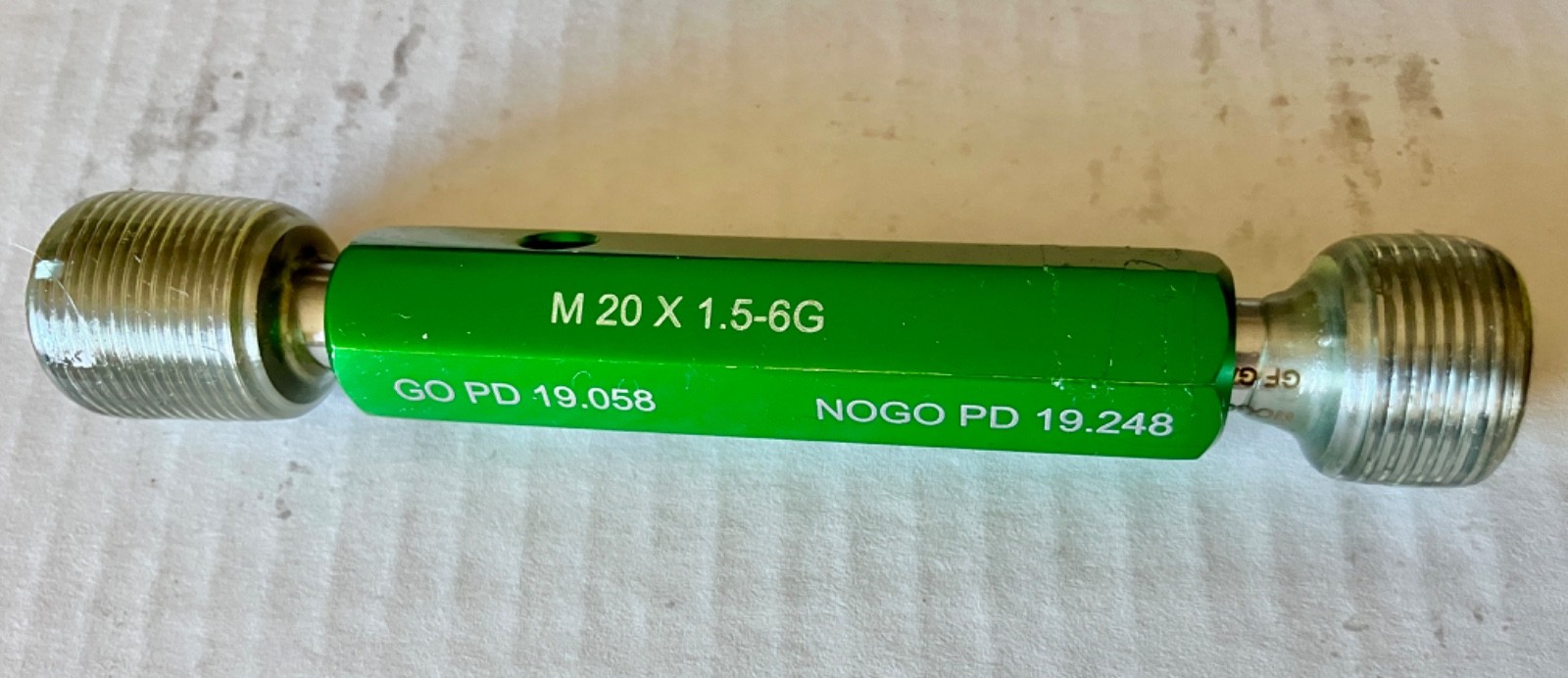 GF GAGE M20 X 1.5 6G THREAD PLUG GAGE 20 GO NO GO P.D.’S = 19.058 & 19.248