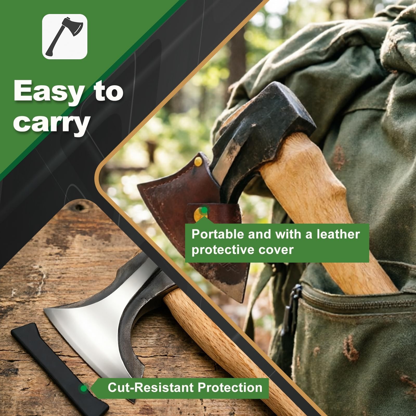 Hand Forged Camping Hatchet 14.7″ – Outdoor Splitting Axe for Wood Chopping & Ca