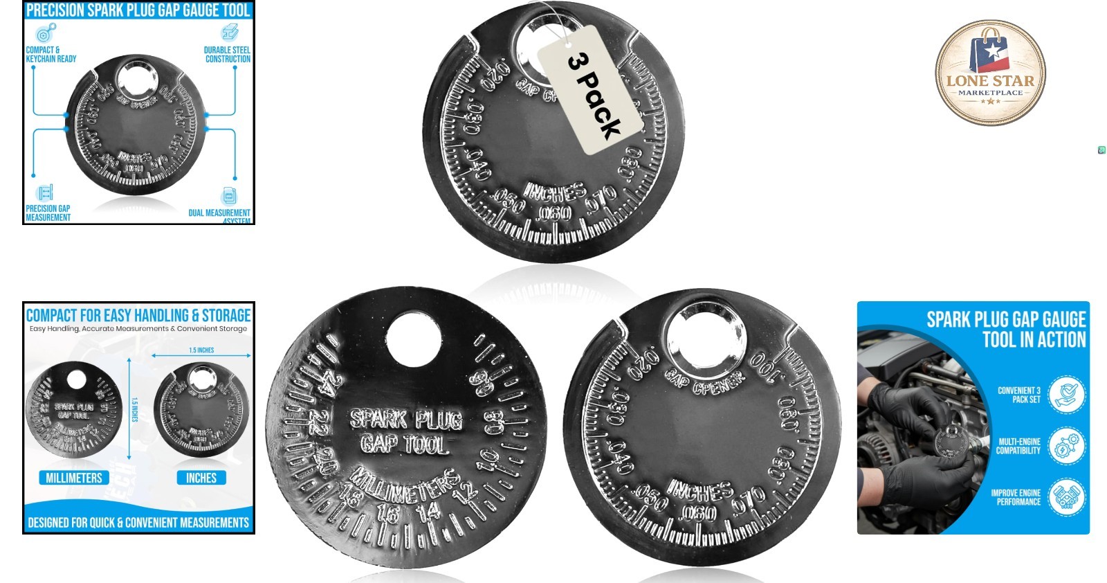 Accurate Coin-Style Spark Plug Gap Gauge – 3 Pack with Versatile Measurements