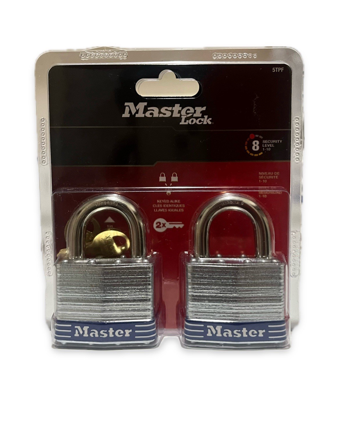 Master Lock 5TPF Keyed-Alike Laminated Pin Tumbler Padlocks, 1-inch Loop 2-Pack