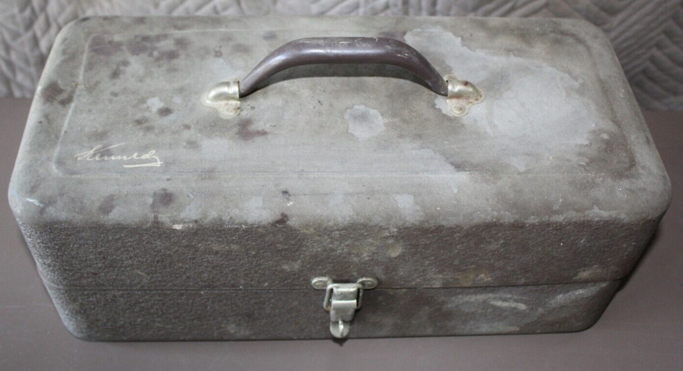 Vintage Kennedy Kennedy Kits Tool Box 15 3/4” X 7” X 6 1/2” Grey Color w/ Fishin