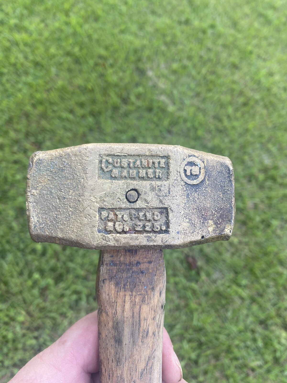 VINTAGE CUSTANITE BRASS HAMMER MALLET NON-SPARKING ORIGINAL HANDLE 2 LBS. 11 OZ.