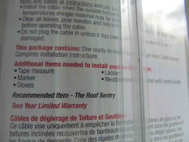 Wrap-On Electric Roof & Gutter De-icing Cable, 80 Foot #14081