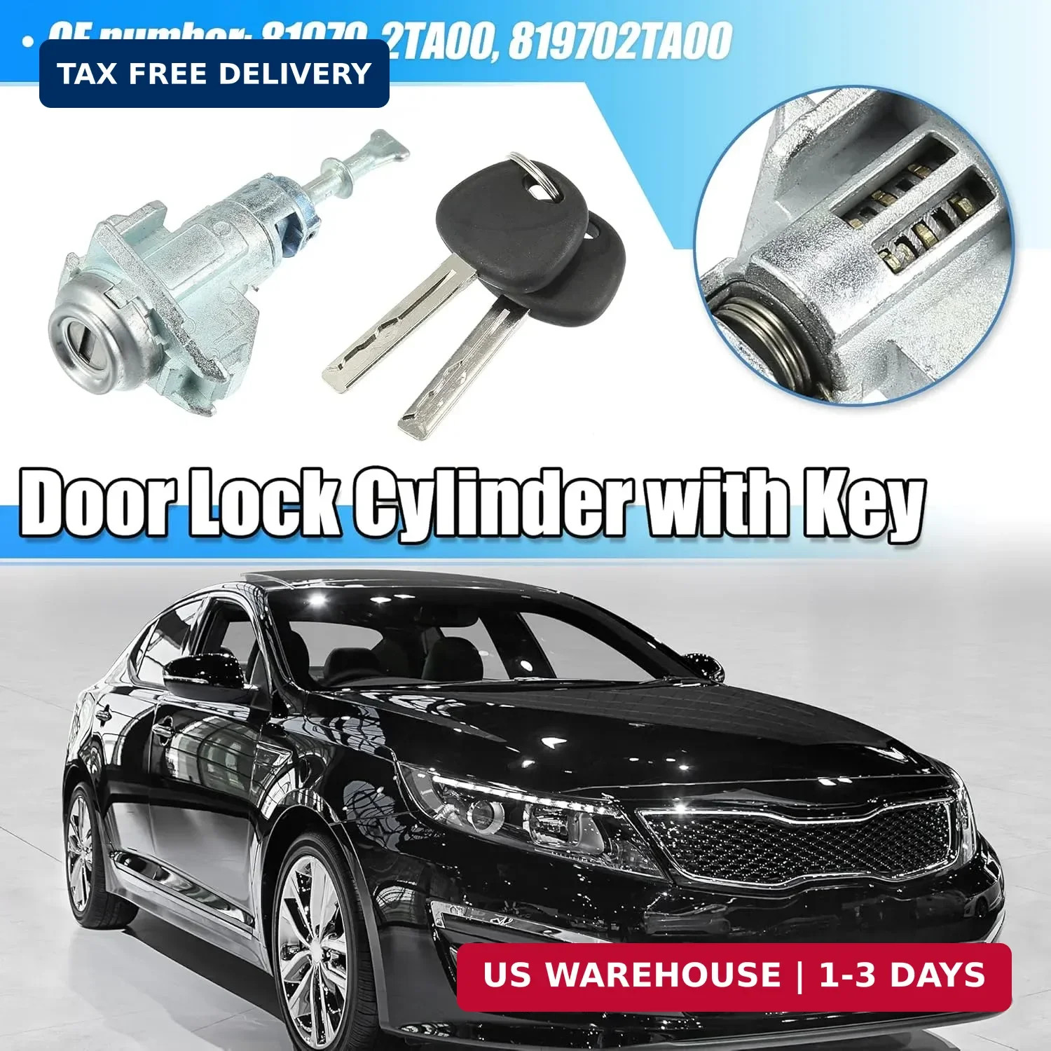 X Autohaux 1 Set Door Lock Cylinder Set Kit with 2 Keys for Kia Optima 2011-2018