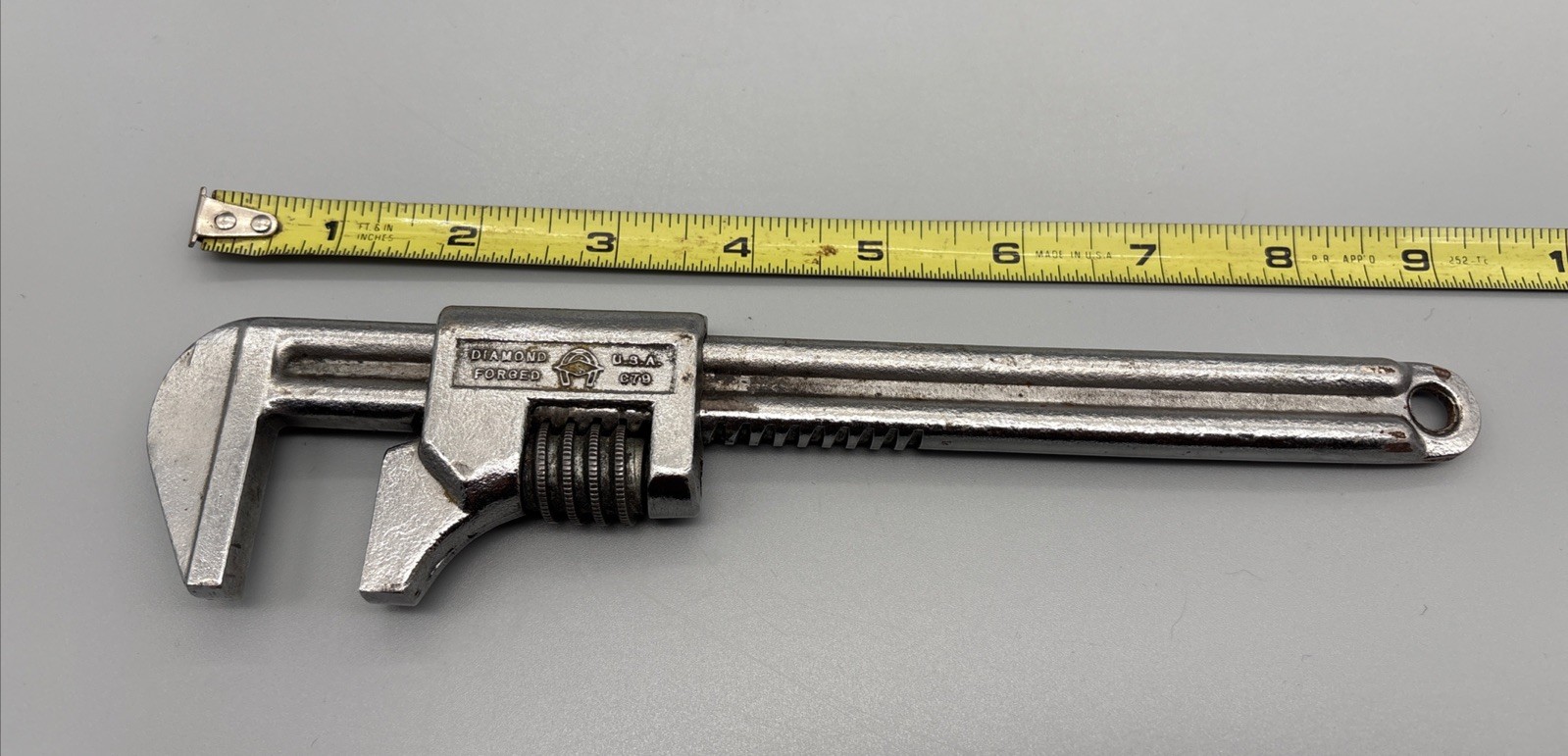 RARE Vintage 9 inch Diamond Forged USA C79 Adj. Wrench Horseshoe Logo