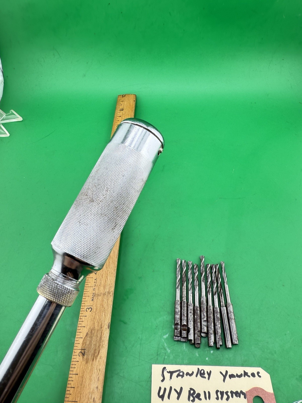 VINTAGE STANLEY YANKEE #41Y BELL SYSTEM-B PUSH DRILL WITH 9 BITS MADE IN The USA
