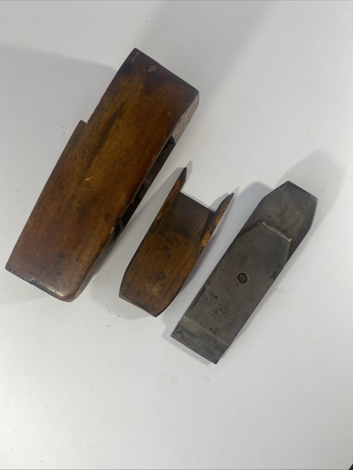 Antique L & I J White Wood Coffin Smoothing Plane w/cast steel warranted blade