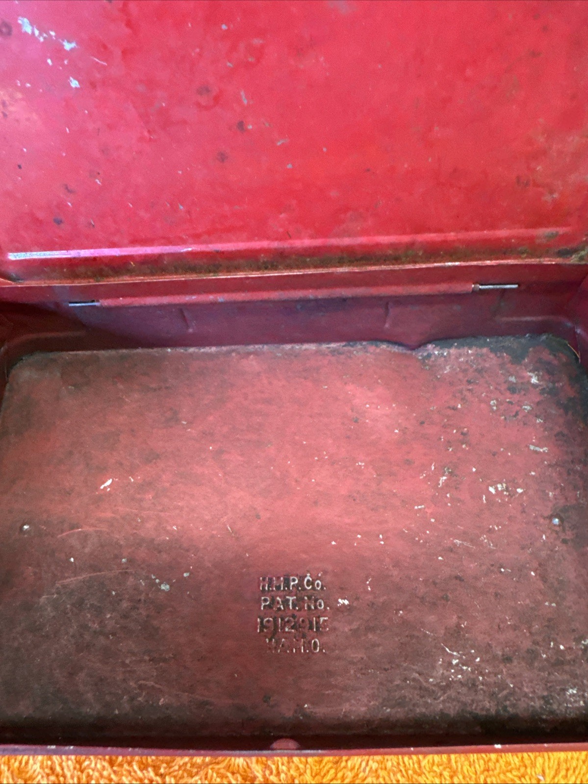 1H – Vintage Empty Red Hell Box Tin Tool Kit #6500 Measures 7.5”x4.5”x1”