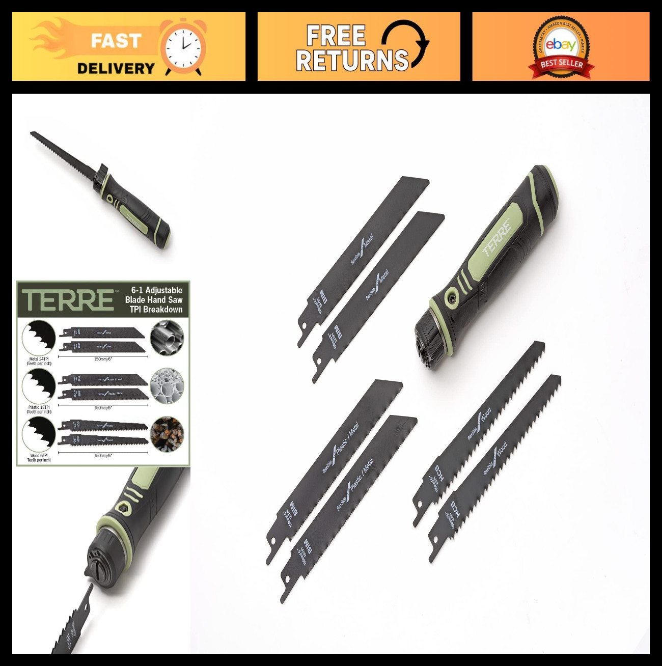 Adjustable Blade Hand Saw Tool – Jab Saw, Drywall Saw, Reciprocating Blades, Cut