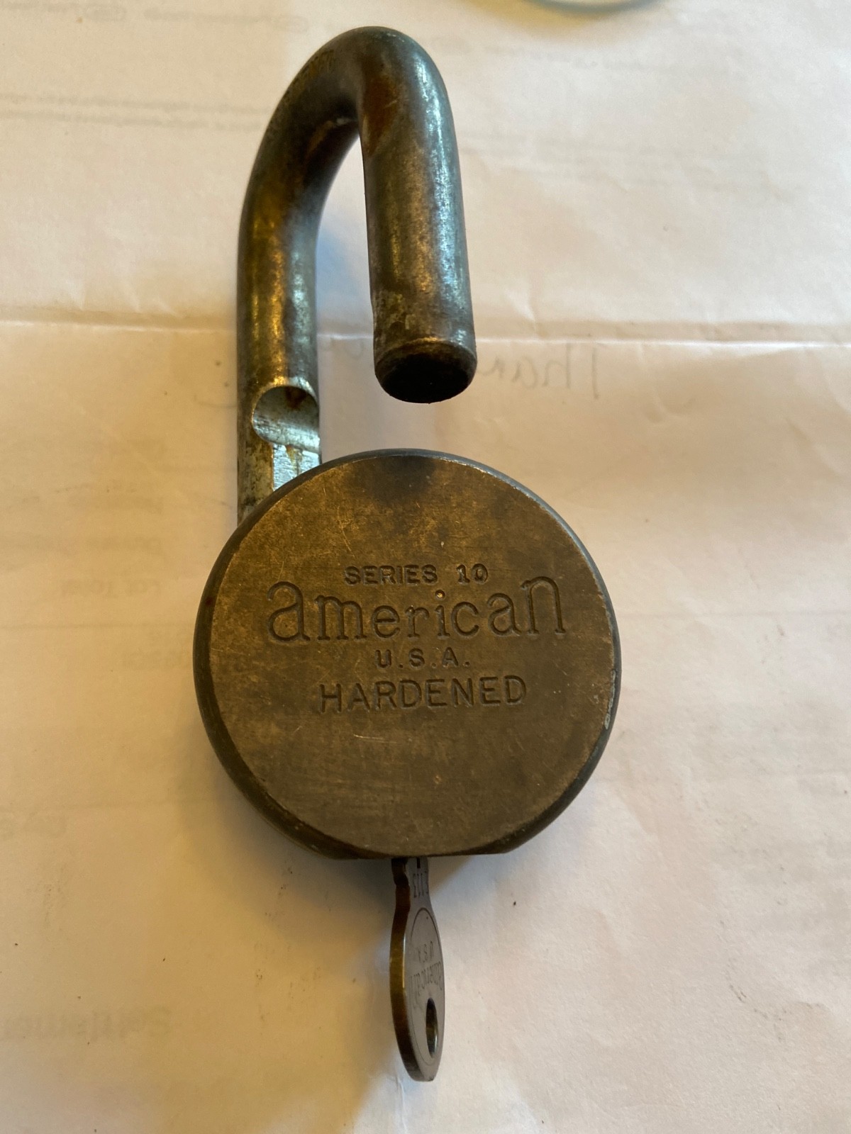 VINTAGE AMERICAN SERIES 10 HARDENED LOCK WITH JUNKUNC BROS #E113 WORKING KEY
