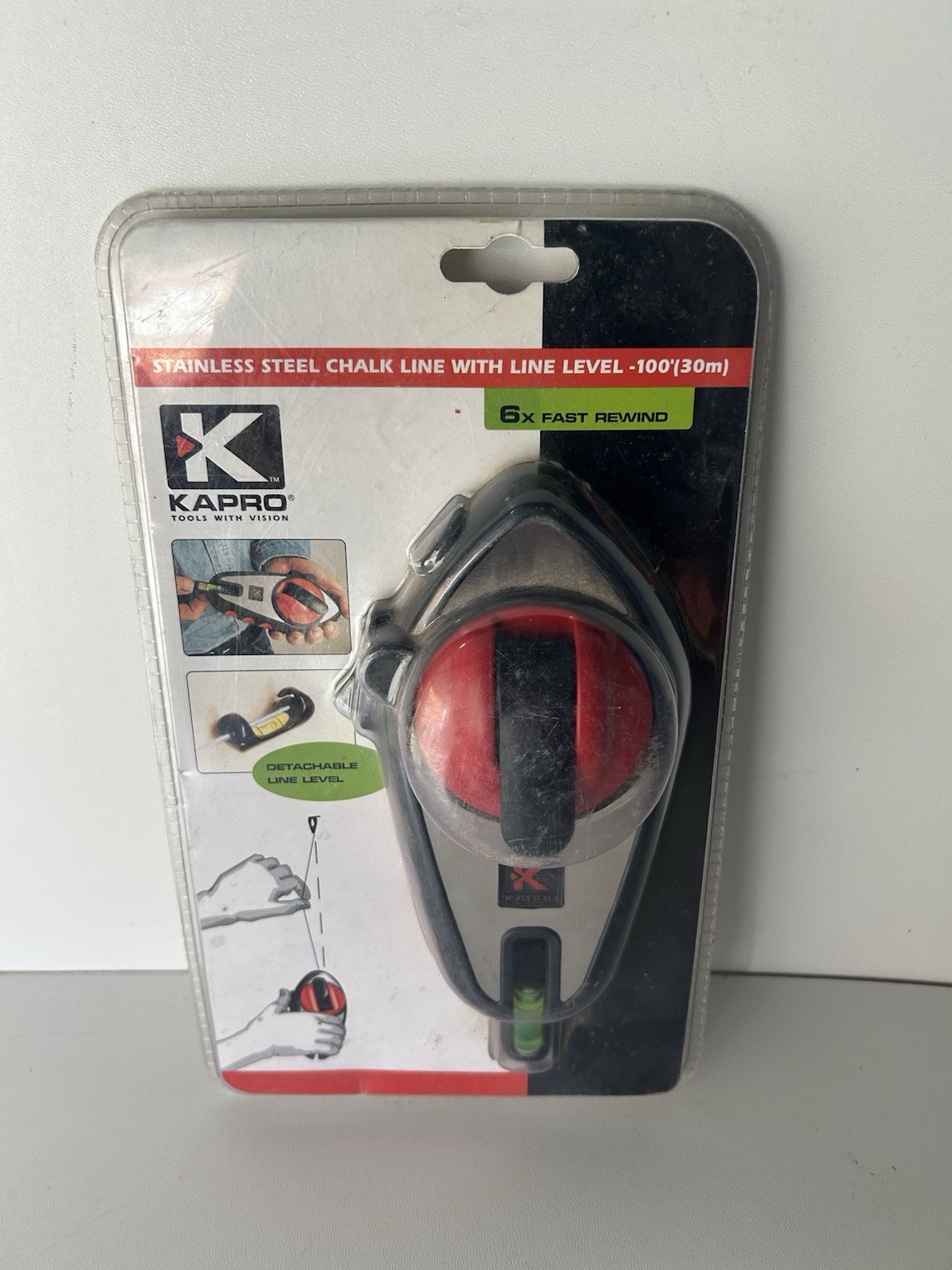Kapro Stainless Steel Chalk Line With Level 30m 100ft 6:1 Rewind New