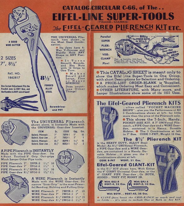 1936 “EYEFEL” Vintage Eifel Flash Plierench Tool Chicago USA