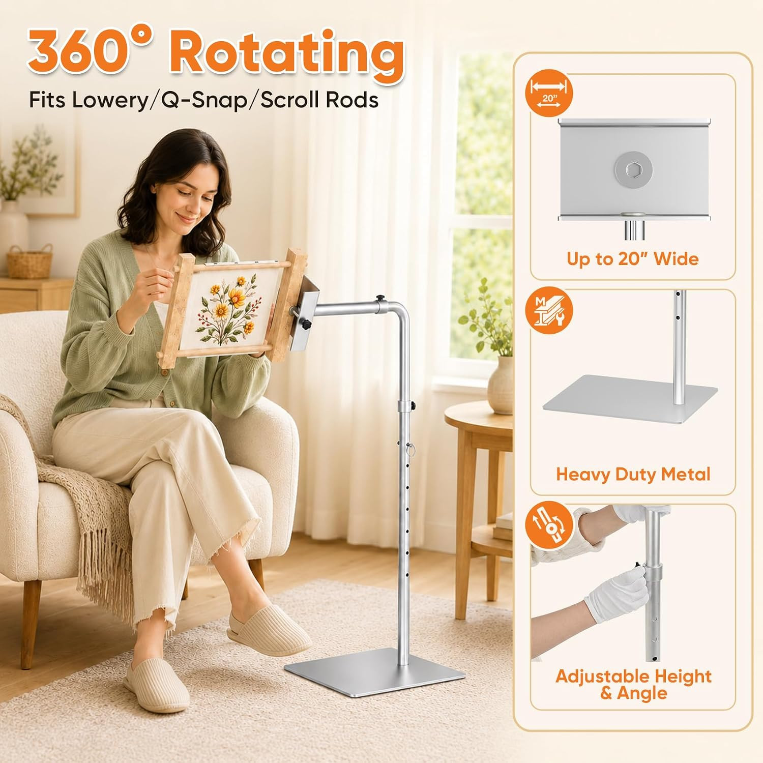 Workstand with Side Clamp, Adjustable Cross Stitch Floor Stand, Rotating Needlep