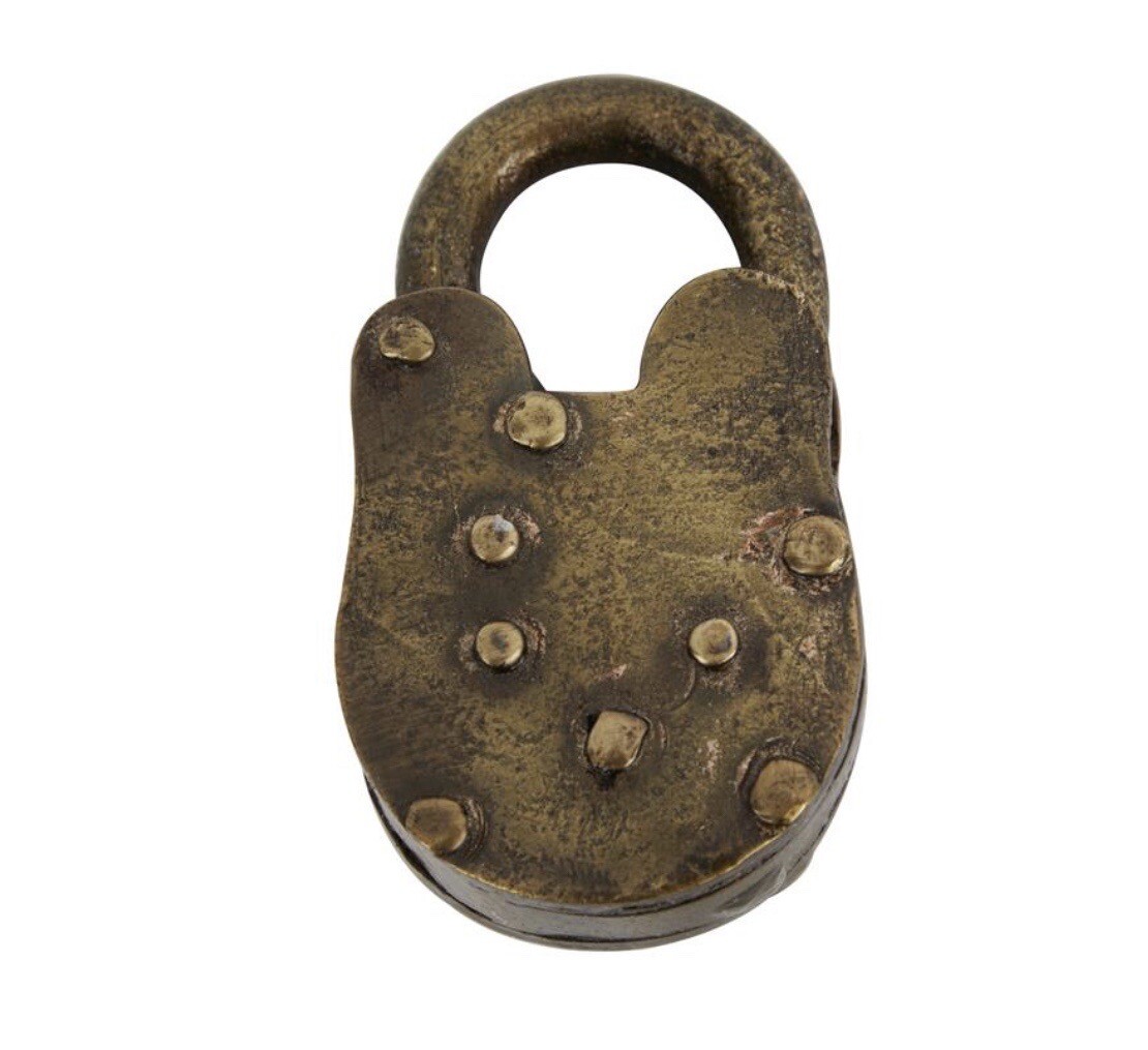 3″H ANTIQUE LOCK OLD STYLE WITH KEYS PADLOCK & KEYS PIRATE LOCK VINTAGE LOCK