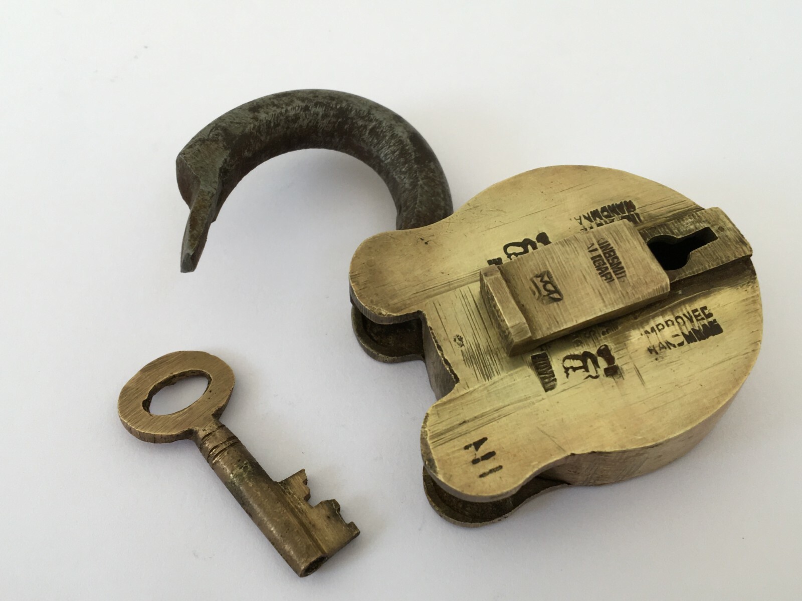 Lock Vintage Brass Padlock With Key Rich Patina Collectible Lion Marking Rear