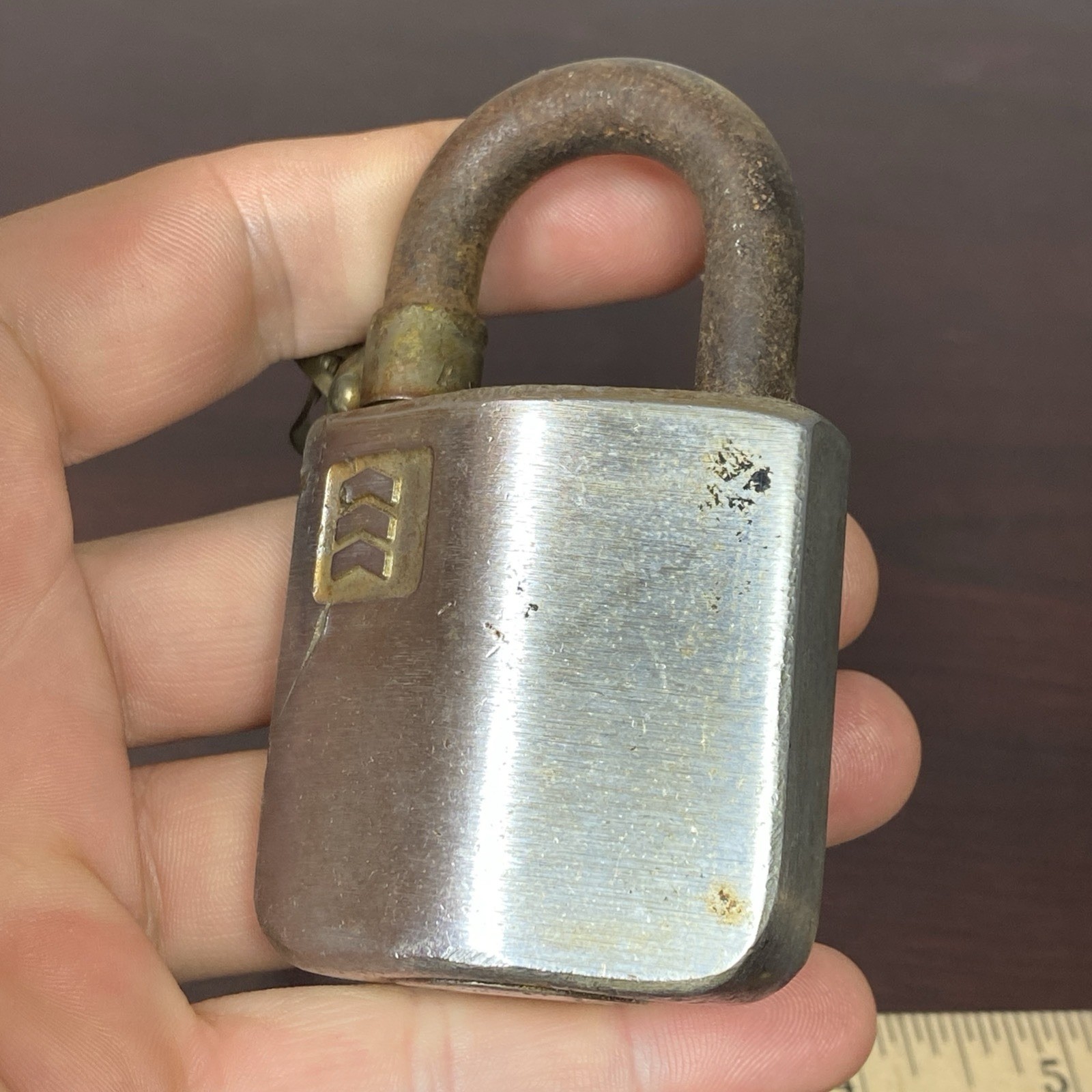 Vtg Sargent Keso High Security Padlock Brass Body Steel Shackle NO Key 8.5”Chain
