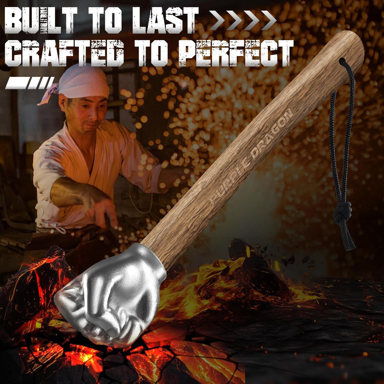 Fist Hammer Tool – 2 Lbs Iron Fist-Shaped Hammer, Hand Hammers with Wooden Handl