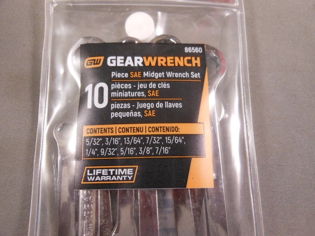 New GearWrench 86560 SAE 10 Piece Midget Combination Wrench Set Open & 12 pt Box