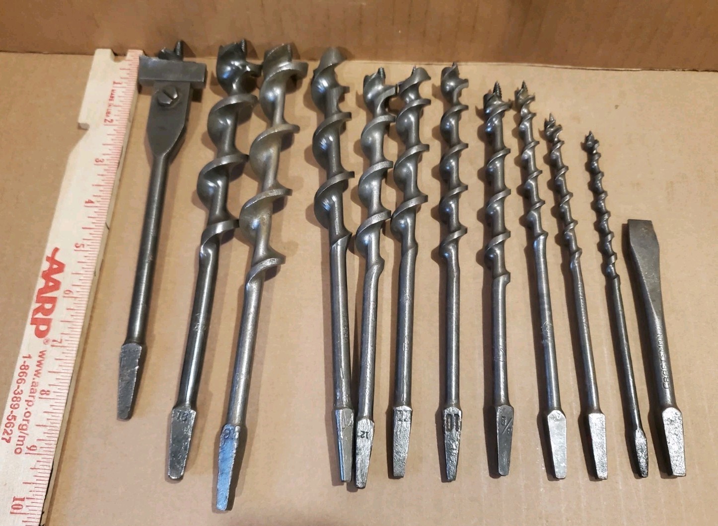 12 Vintage Bit Brace Hand Drill Bits,Auger bits,Adjustable, Old Carpenter Tools