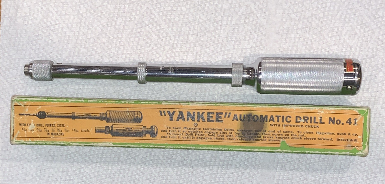 Vintage North Bros. Mfg. Co. “Yankee” No. 41 Hand Push Drill W/6 Bits USA Used