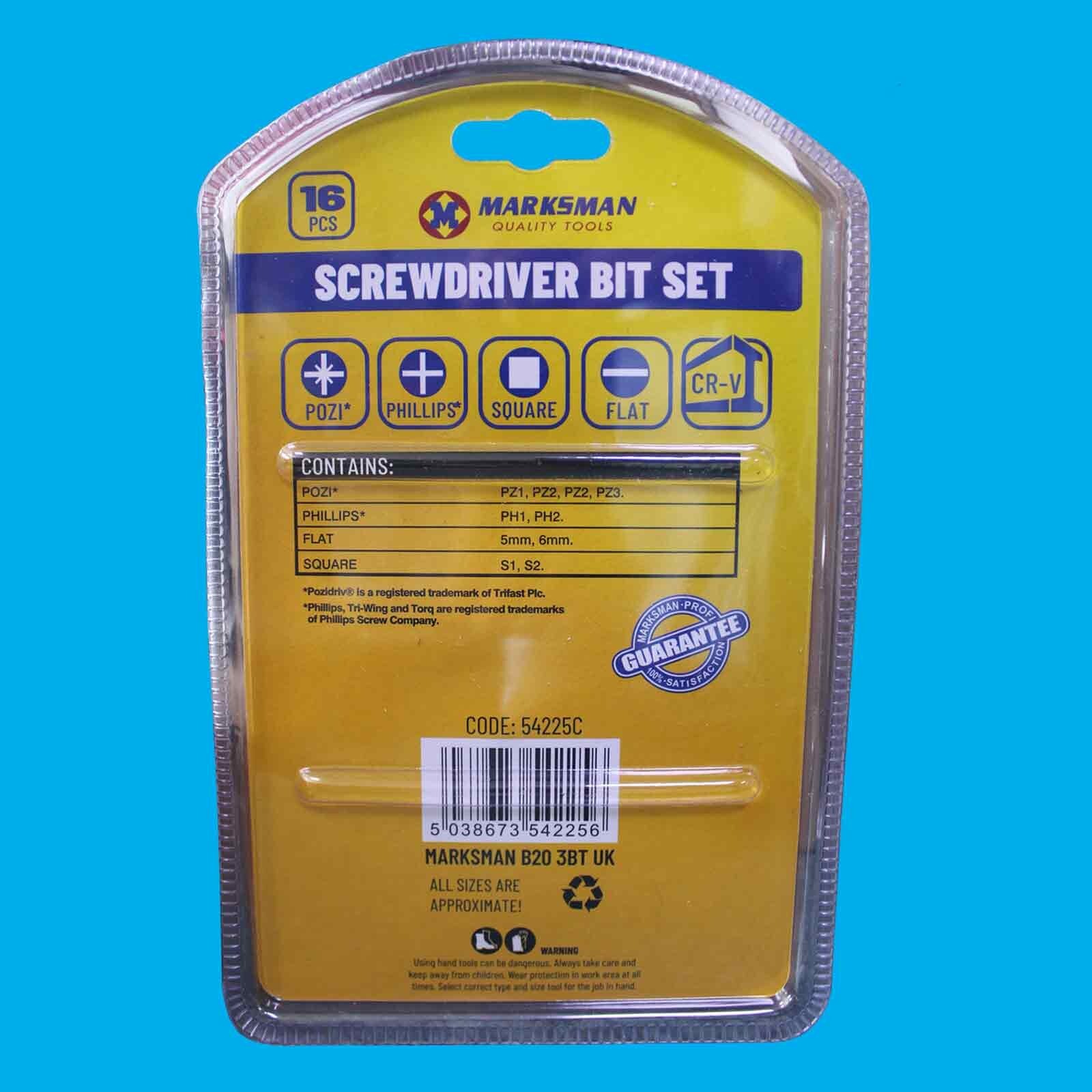 16pcs Screwdriver Bit Set, Pozi, Phillips, Flat, Square, Adapters, Extensions