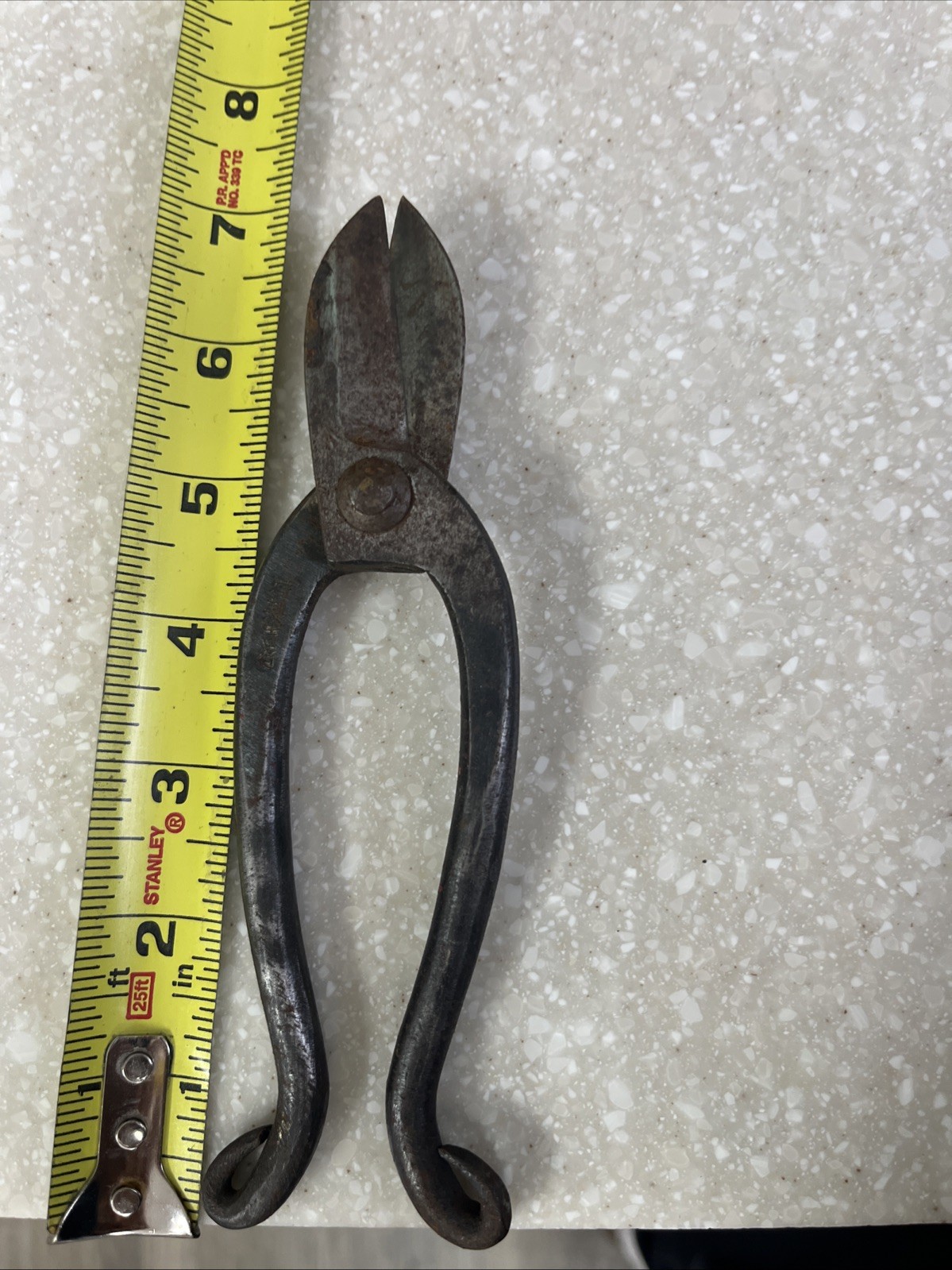 Vintage Japanese Signed Forged Iron Tin Snips, Forged Primitive Tool