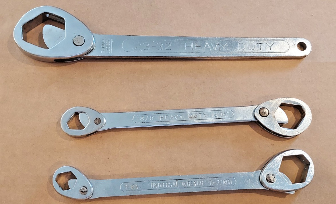Lot of 3 Multi Wrench universal fit wrenches; 3/8″ – 1-1/4″; 9mm – 32mm.