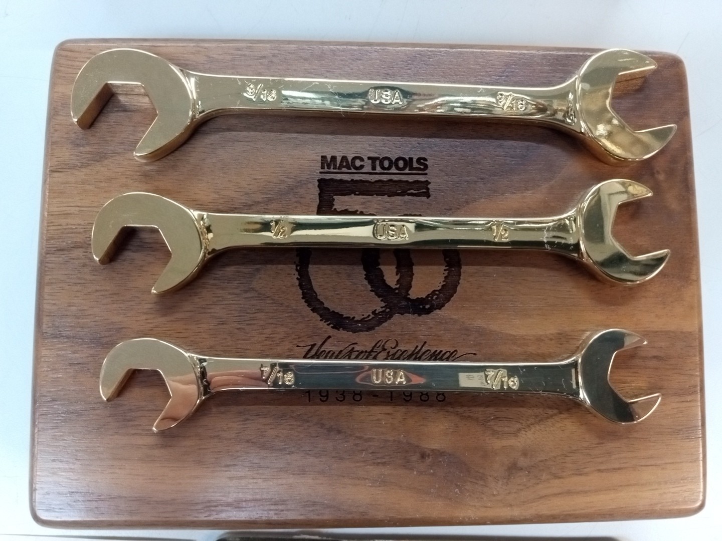 MAC TOOLS GOLD PLATED COLLECTORS 50TH ANNIVERSARY CLUB 1988 SDA WRENCH SET