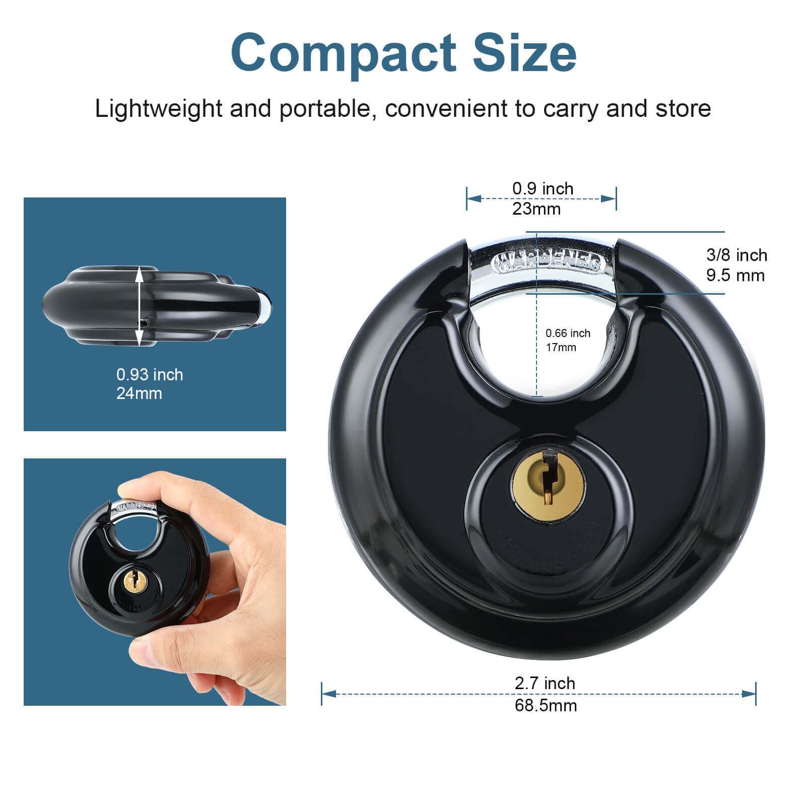 Waterproof Keyed Padlock 3/8 Inch Shackle Stainless Steel Disc Storage Locks Wit