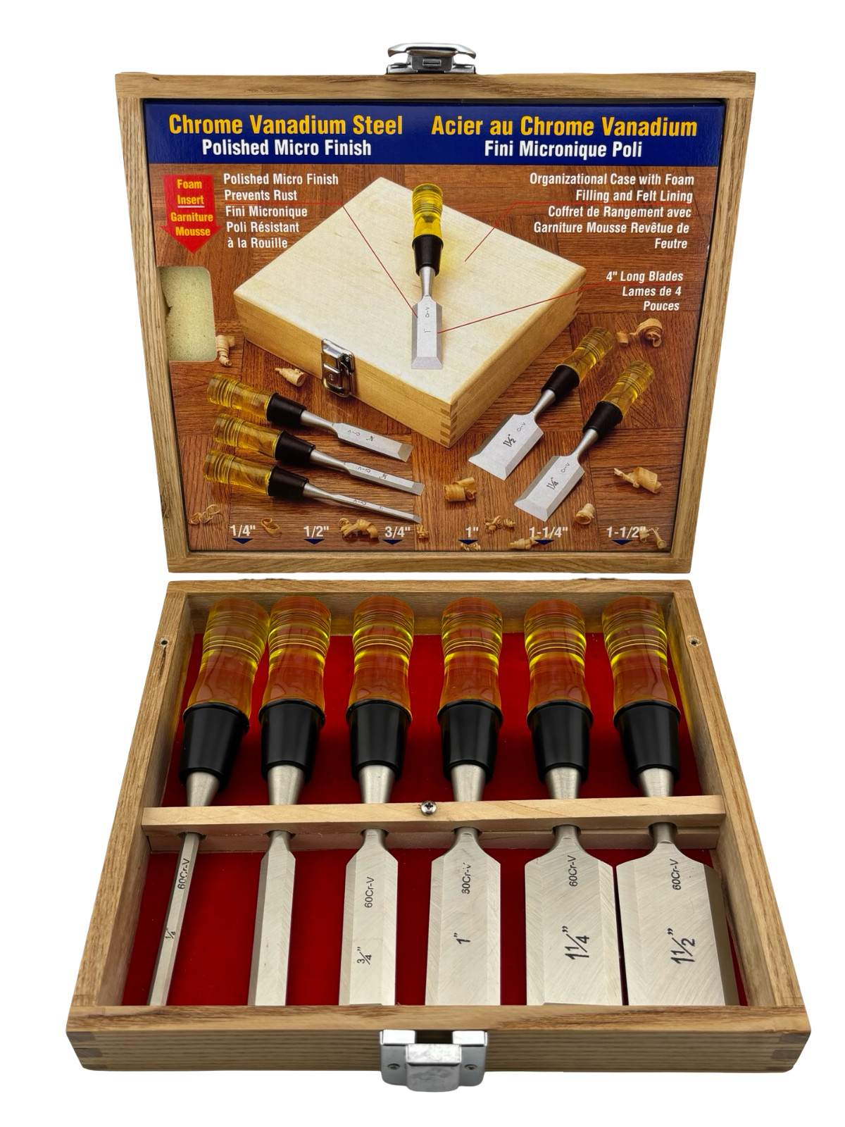 VINTAGE 6 ALLTRADE Chisel Set Chrome Vanadium w/ Original Wood Box