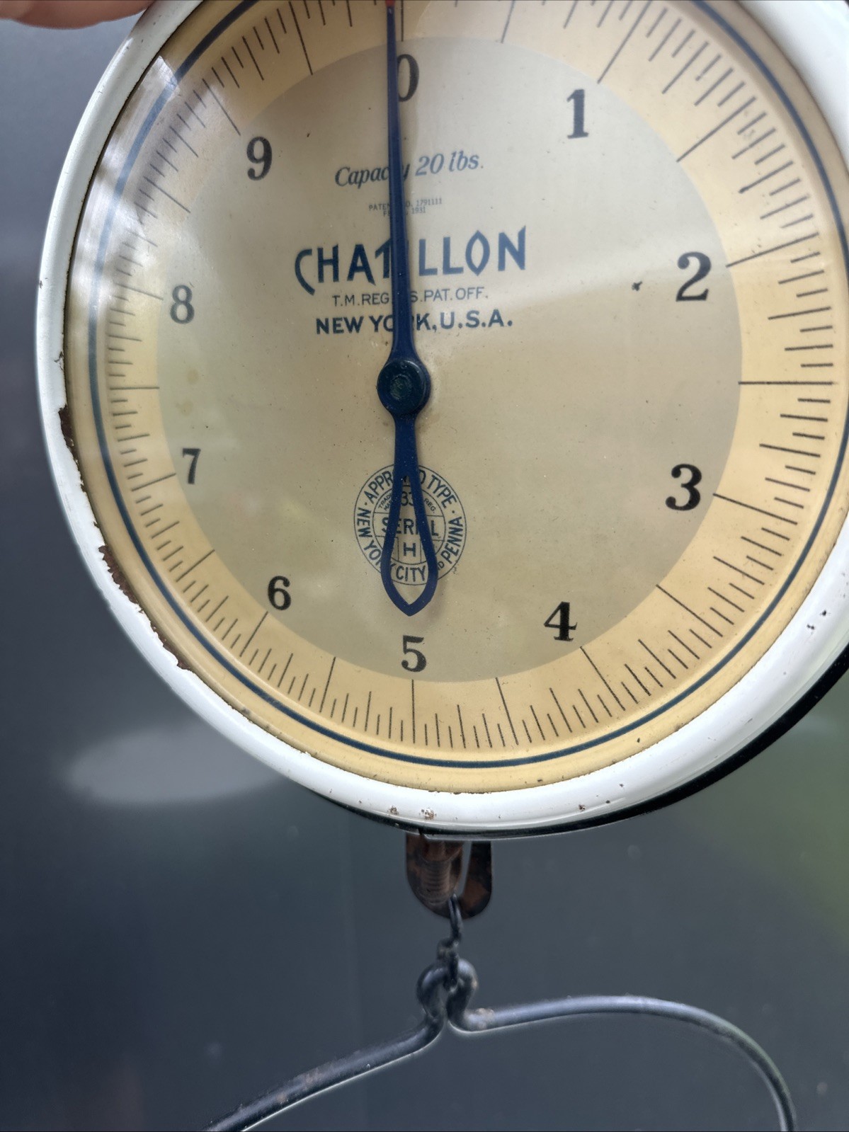 VTG 20lb Hanging General Store Scale Chatillon New York 1931 With Tray Nice