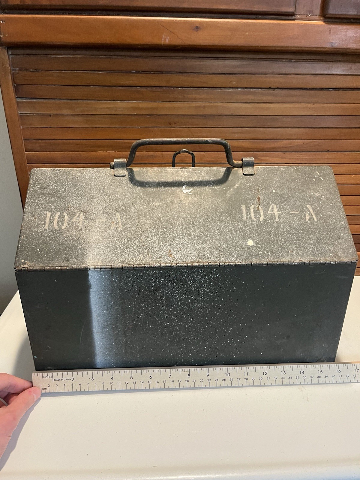 Vintage Metal Military Tool Box, No Shelves, 104-A, Unmarked, Simonsen Style