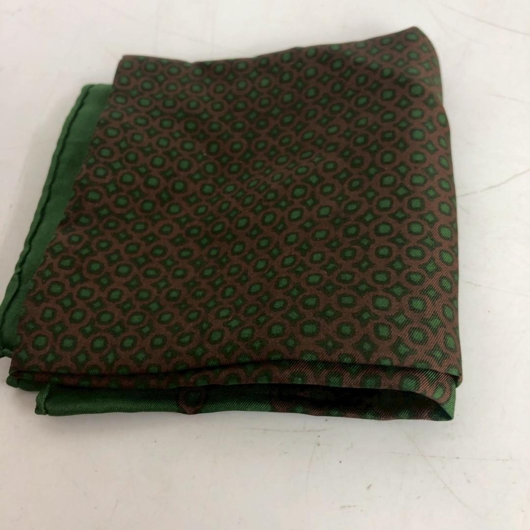 Yves Saint Laurent Silk Handkerchief 42cm Green Pattern Used Authentic