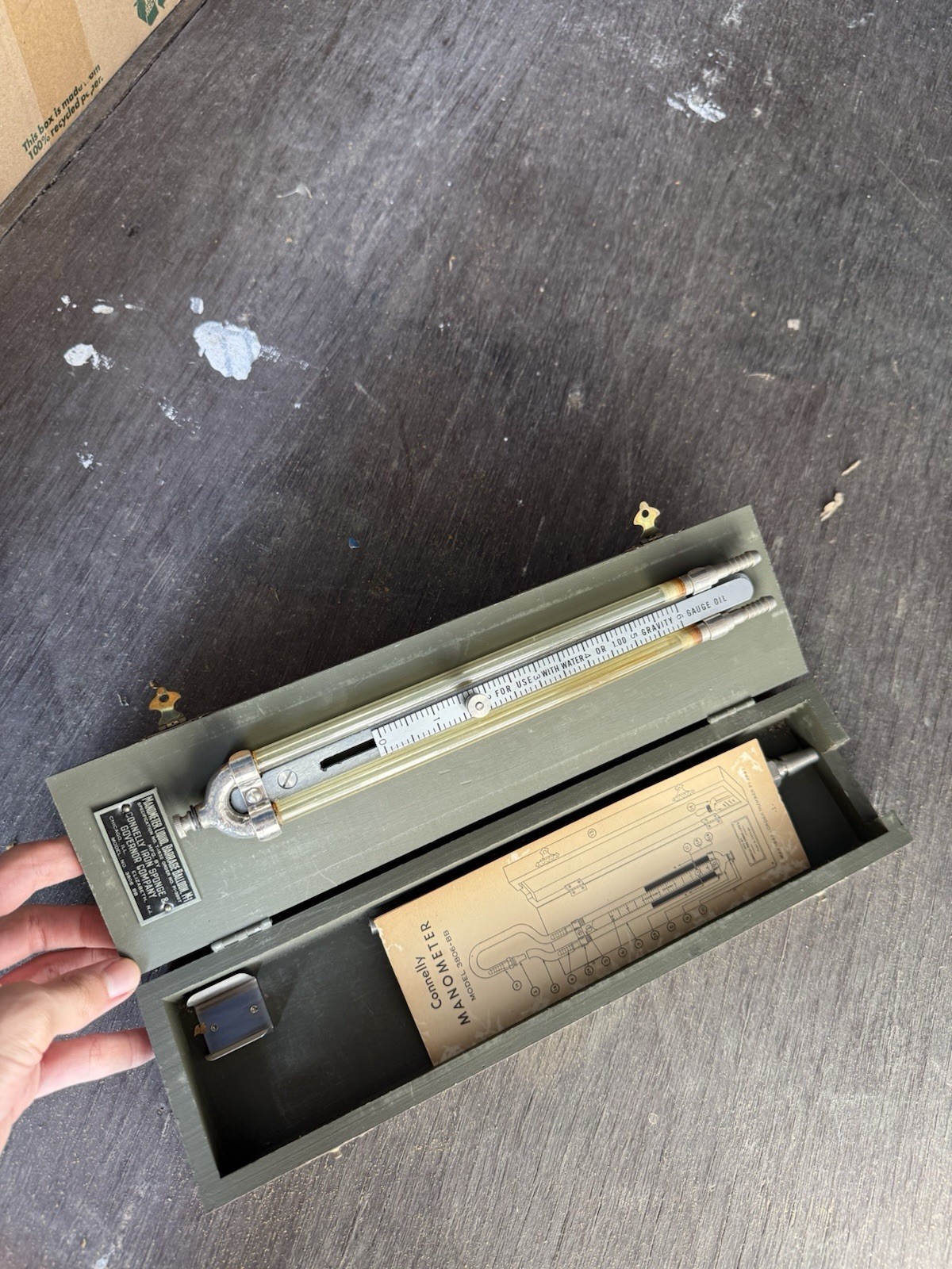 Vintage Connelly Manometer Model 3906-BB Gas Pressure Gauge U-Tube Box Manual