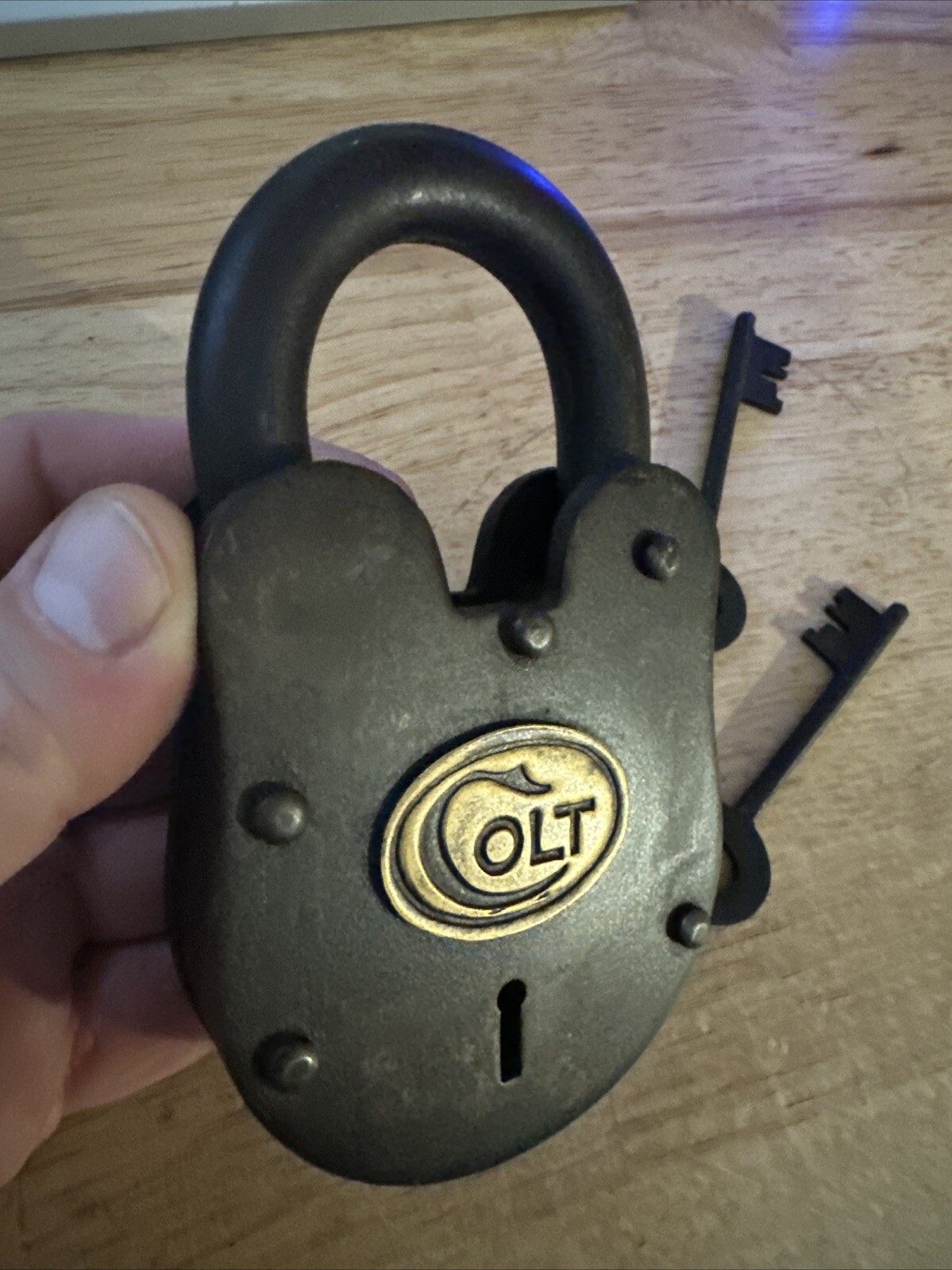 Colt Rifle Padlock Lock Key Set Lot Patina Brass Plate Winchester Browning GIFT