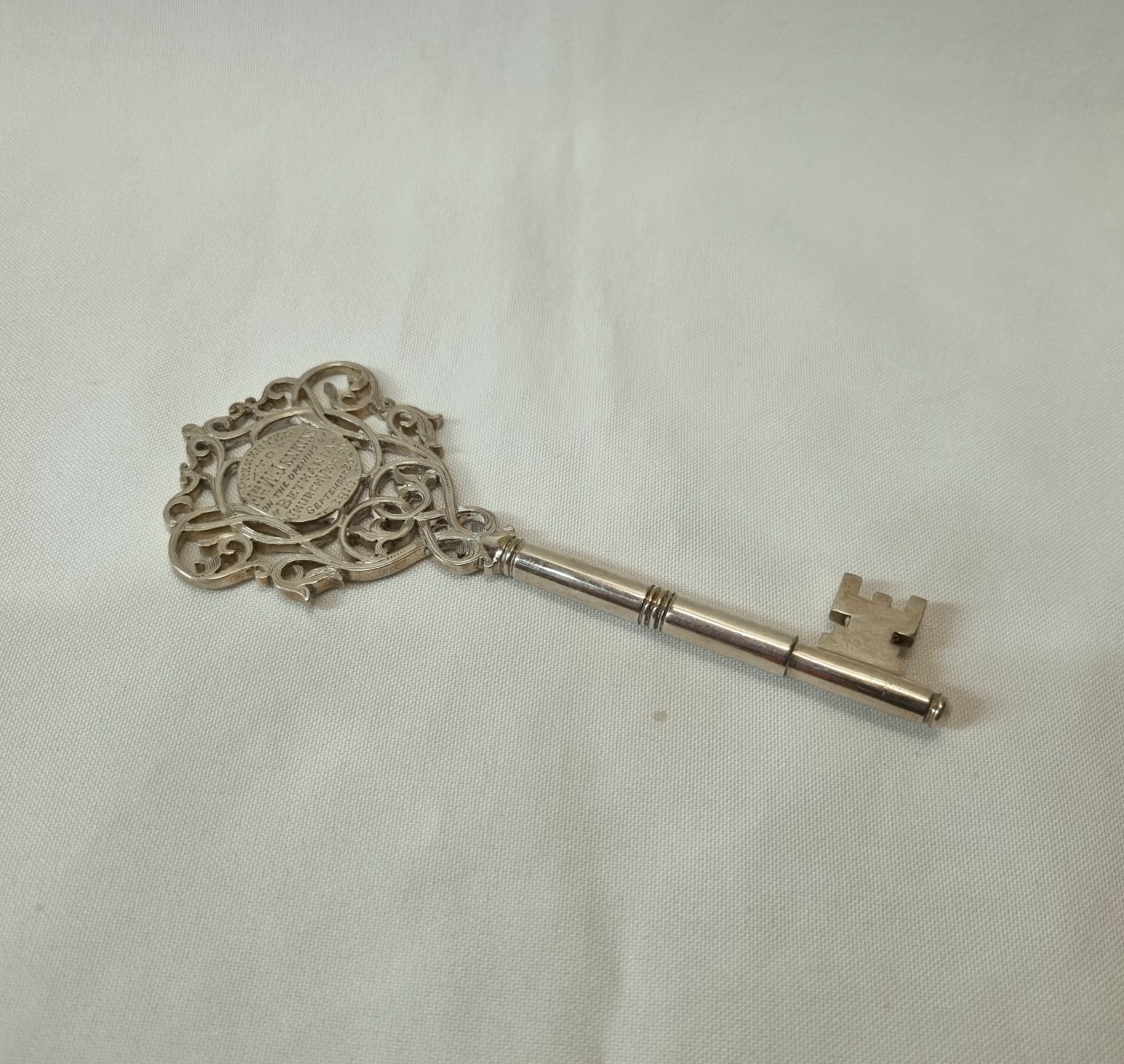 Antique Edwardian silver plated presentation key of ecclesiastical interest 1910