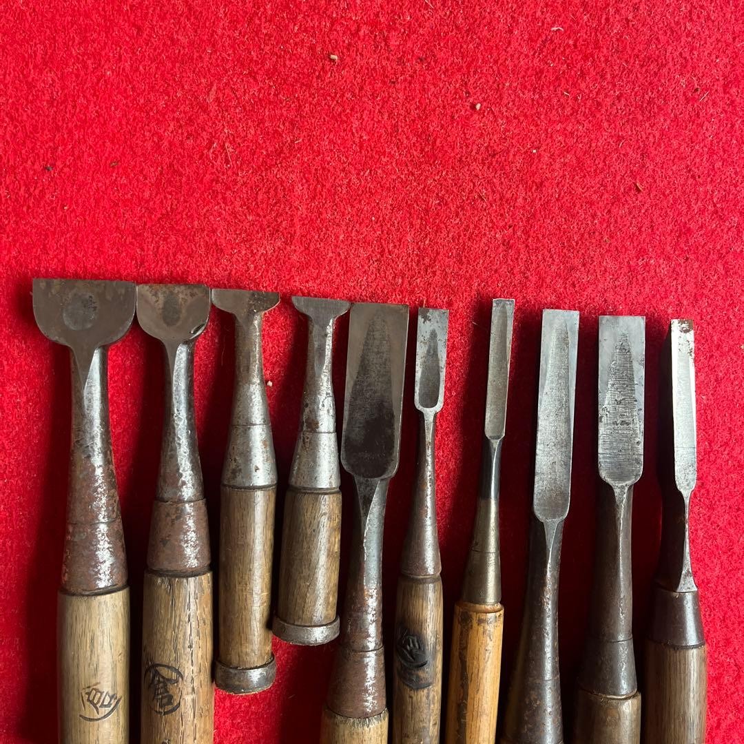 Wood Chisel Set 10pc Used Hand Tools Various Shapes Flat Round V Edge