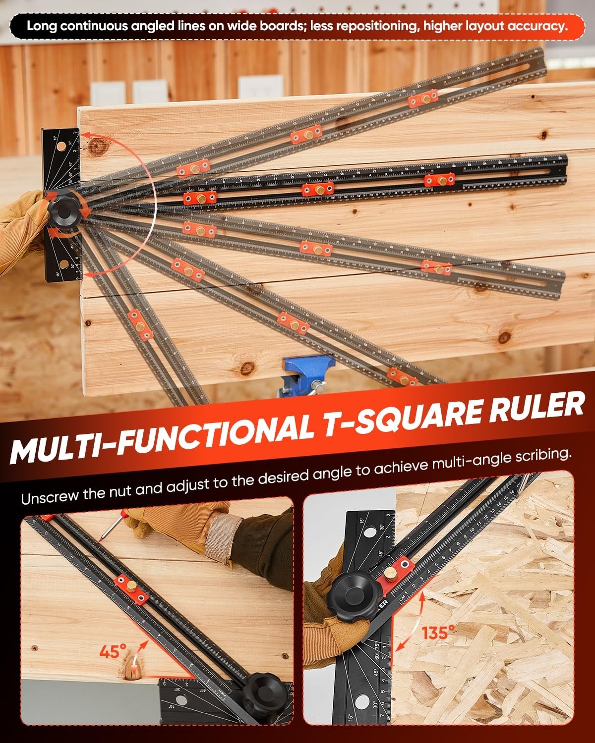 Professional 29.5in Ruler & Drill Guide – Durable Scriber Tool for Woodwork