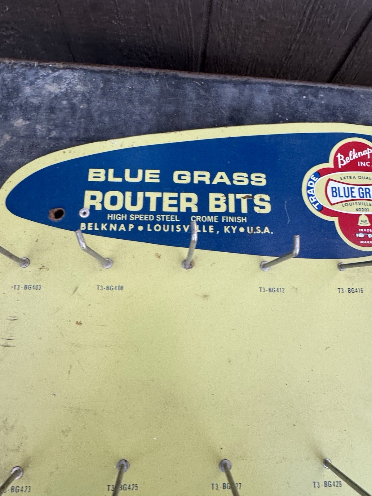 Vintage Tools BELKNAP BLUE GRASS Advertising Display Tool Board Mechanic Auto