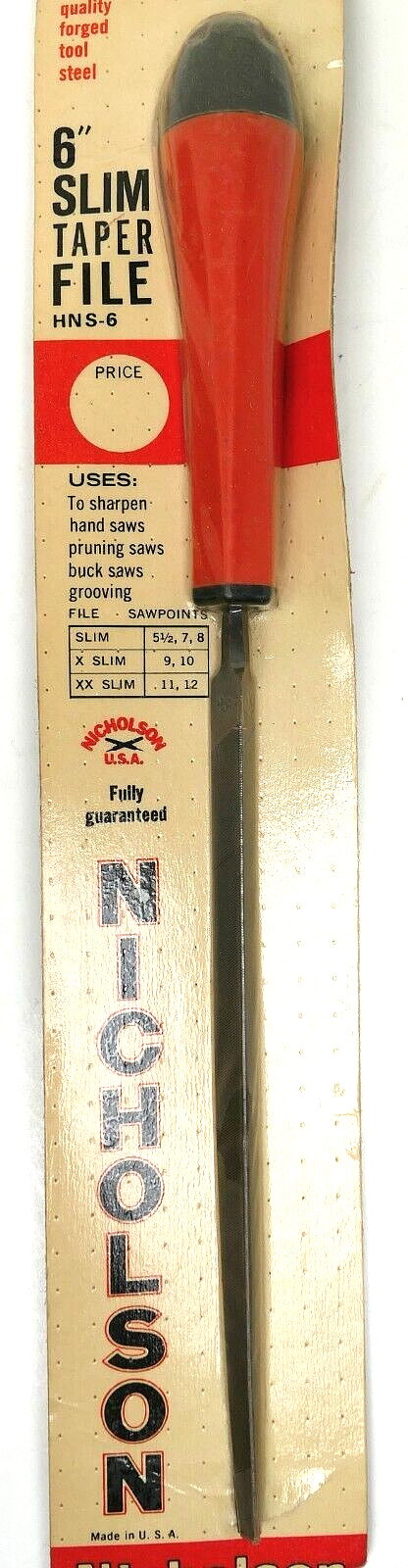 Vintage Nicholson 6″ Slim Taper File HNS-6 For Sharpening Saws 10.75″Lng USA NOS