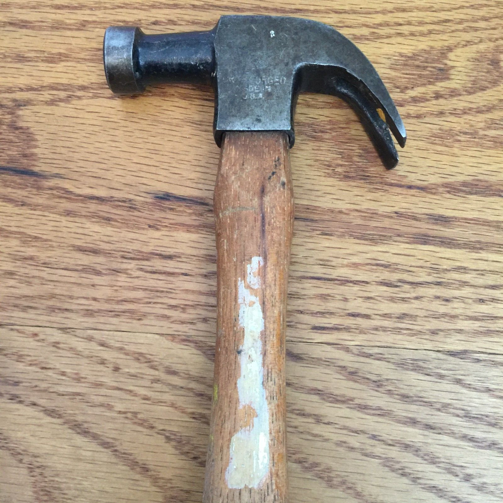VINTAGE CURVED CLAW DROP FORGED FINISH TRIM FLAT FACE HAMMER MADE IN USA 9.8OZ
