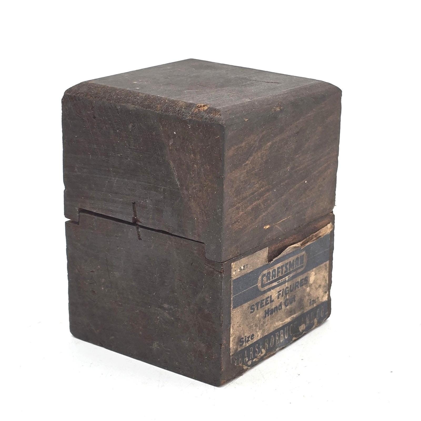 Craftsman Steel 1/8 Number Stamp Set Wood Block Case Sears Roebuck 1940s–1960s